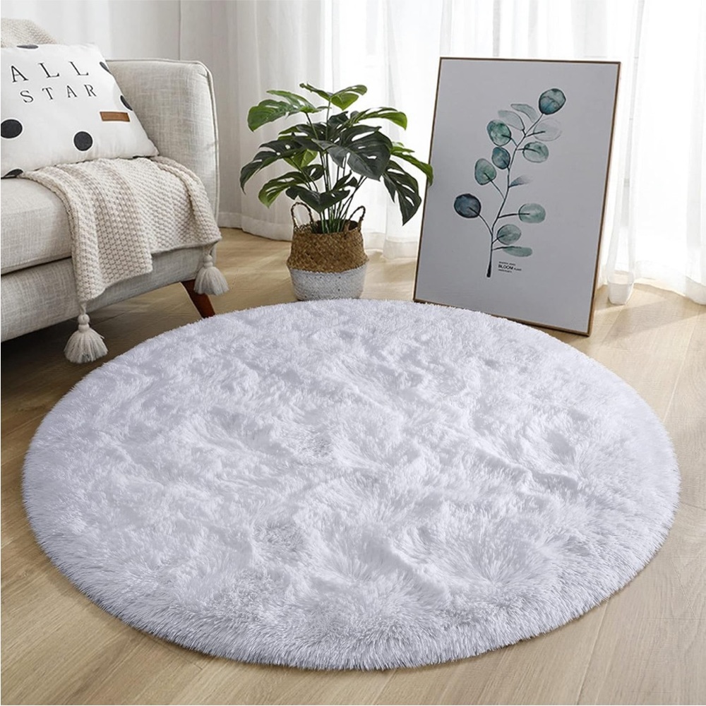 4x4 Soft White Round Area Rug For Bedroom Fluffy Circle Rug background Post